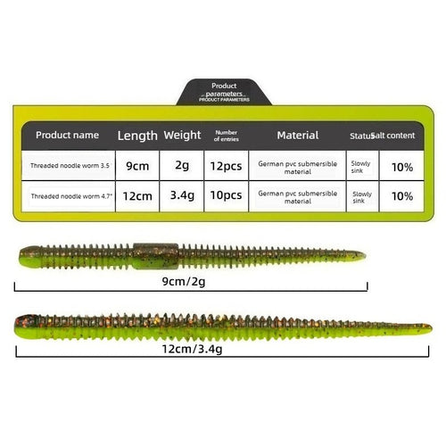 Fish‑Taming Master Slow‑Sinking Worm Soft Lure, Lure Loach Bait for Black Pit with Inserted Lead, Soft Breadworm Bait for Bass and Mandarin Fish