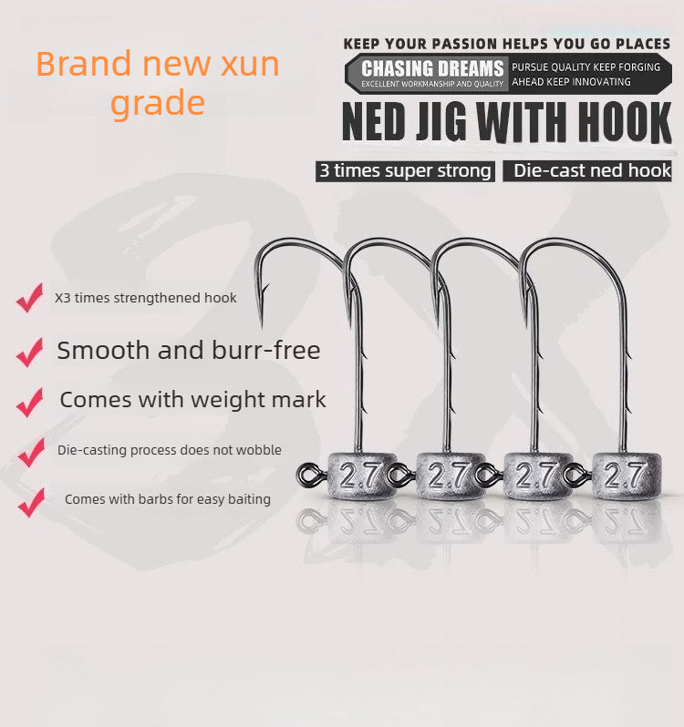 Double‑barb NED Jig Head for Lure Fishing in Black‑pit Ponds, for Bass and Mandarin Fish, Wide Hook Gap, NED Tumbler, Snag‑Resistant