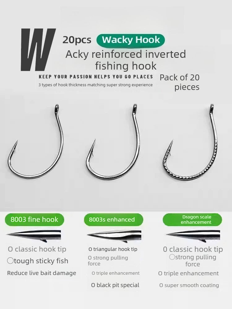 Drop shot hook, wacky hook 8003, for lure‑fishing with soft stick baits to catch bass and mandarin fish, reinforced dragon‑scale hook