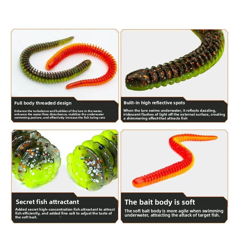 Fish‑Taming Master Slow‑Sinking Worm Soft Lure, Lure Loach Bait for Black Pit with Inserted Lead, Soft Breadworm Bait for Bass and Mandarin Fish