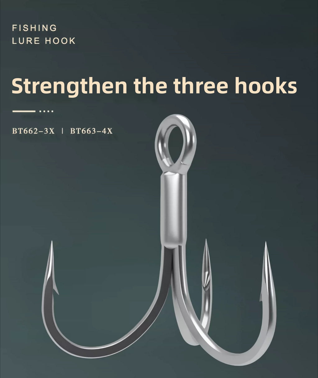 Luya Sanben Hook 6066 Quadruple Reinforced Matte Tin Anti-rust Three-claw Hook Bait with Hook Luya Crossed Bass