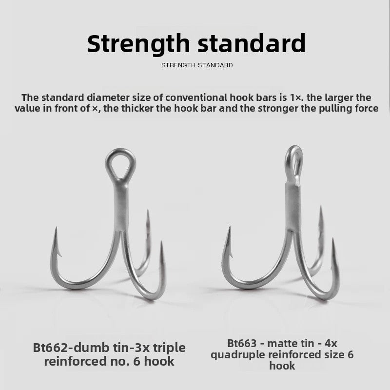 Luya Sanben Hook 6066 Quadruple Reinforced Matte Tin Anti-rust Three-claw Hook Bait with Hook Luya Crossed Bass