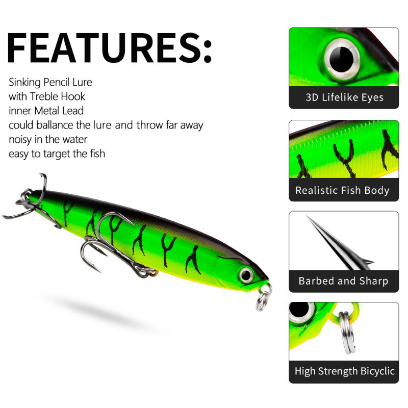 Lucky Lures Sinking Pencil Hard Lure – Long Cast Bionic Bait