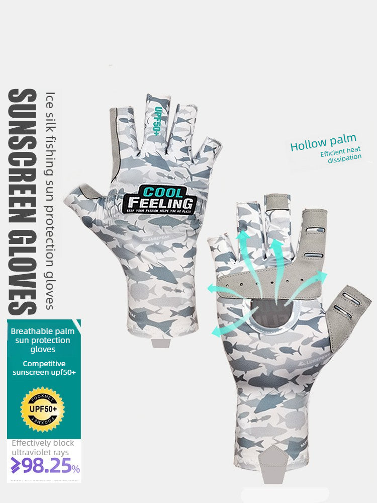 Lce silk sunscreen gloves Luya fishing breathable sweat-absorbing non-slip quick-drying sea rock fishing dew five-finger gloves